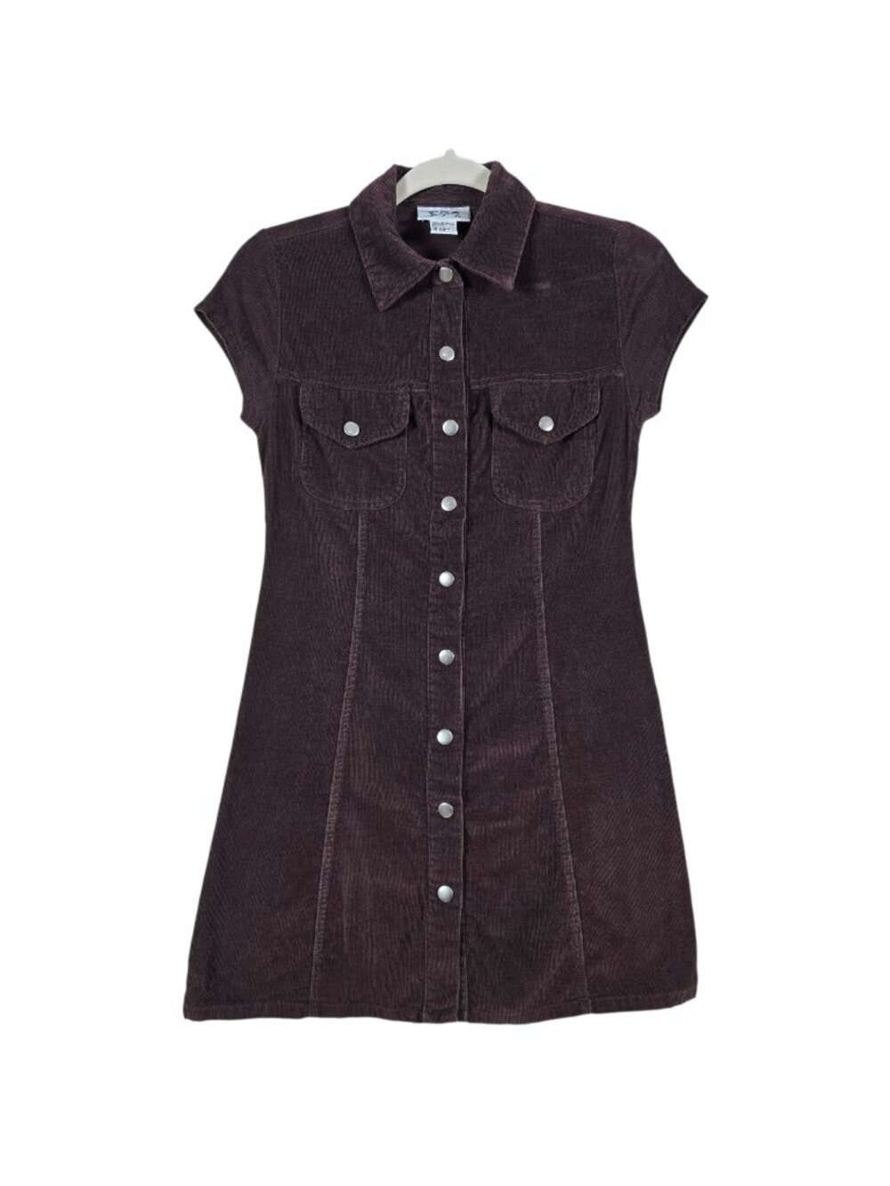 579 Juniors Brown Y2K Needlecord 90s Retro Preppy Snap Button Mini Dress Size 1